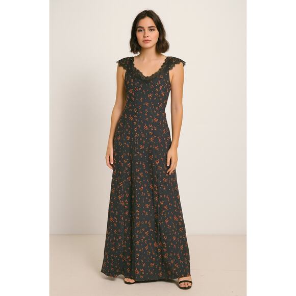 Rumored Frontier Maxi Dress Small Boho Lace Dark Floral Feminine Romantic - Picture 1 of 13